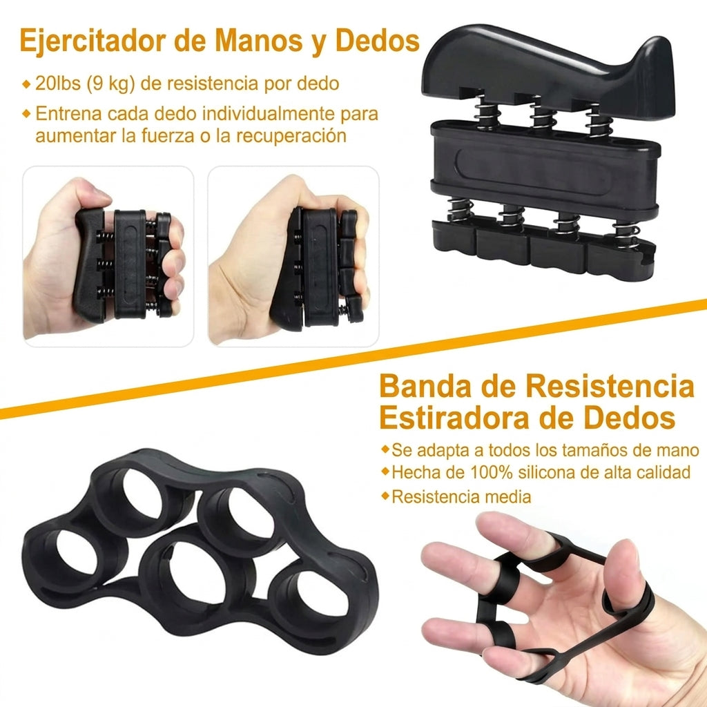 Kit Ejercitador de Agarre Ajustable / Más fuerza en manos y antebrazos