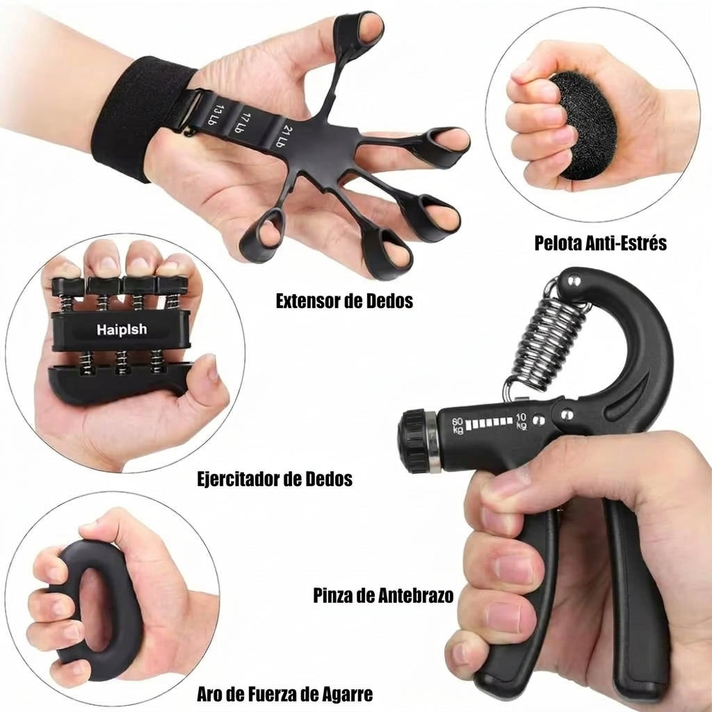 Kit Ejercitador de Agarre Ajustable / Más fuerza en manos y antebrazos